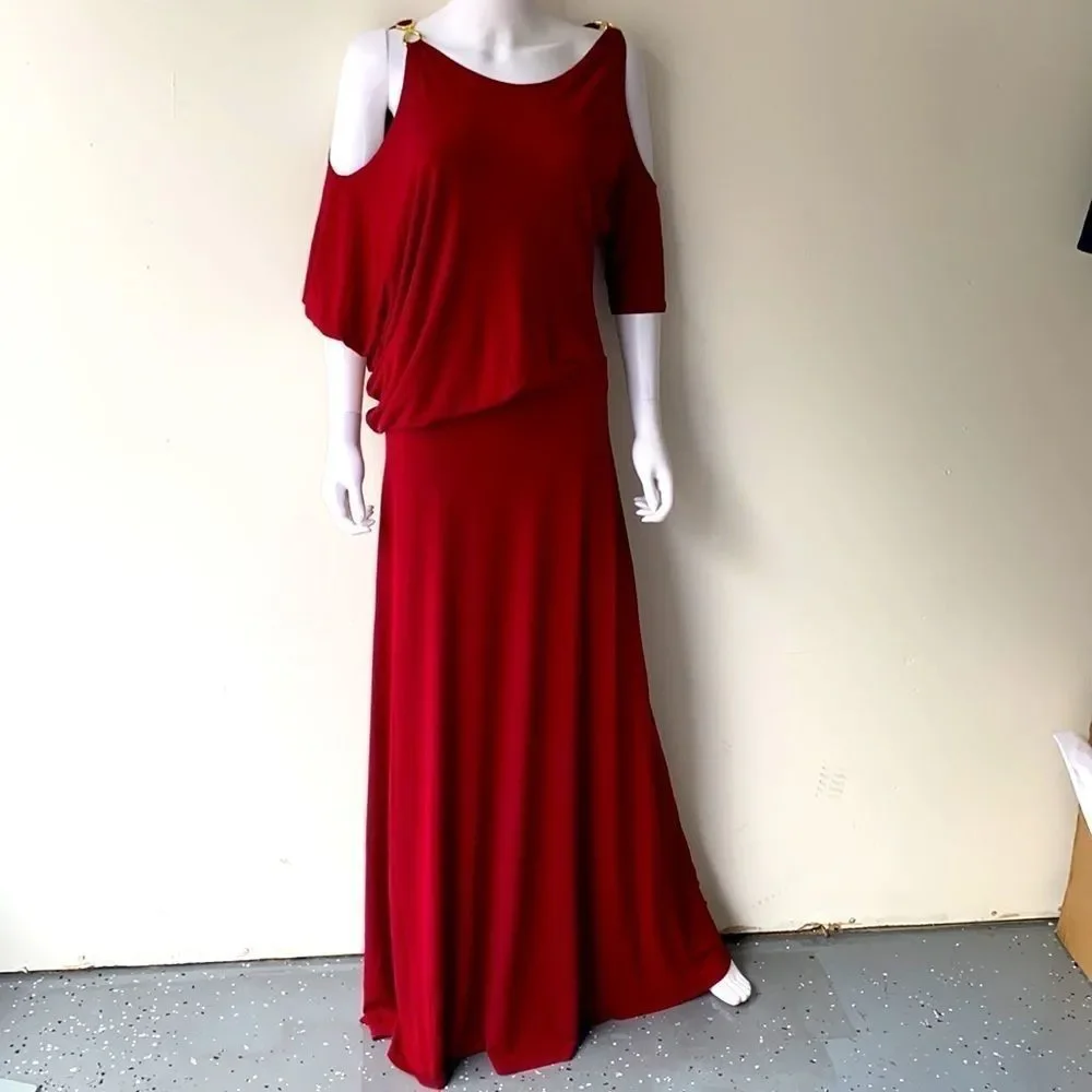 NWT Unaluna Abbey Long Wine Cold Shoulder Maxi XS - Picture 2 of 8